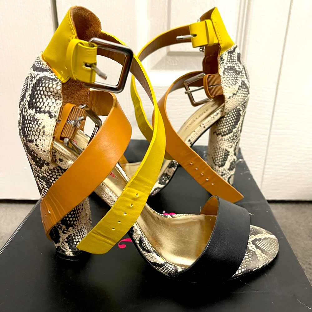JUSTFAB double strap ankle heels